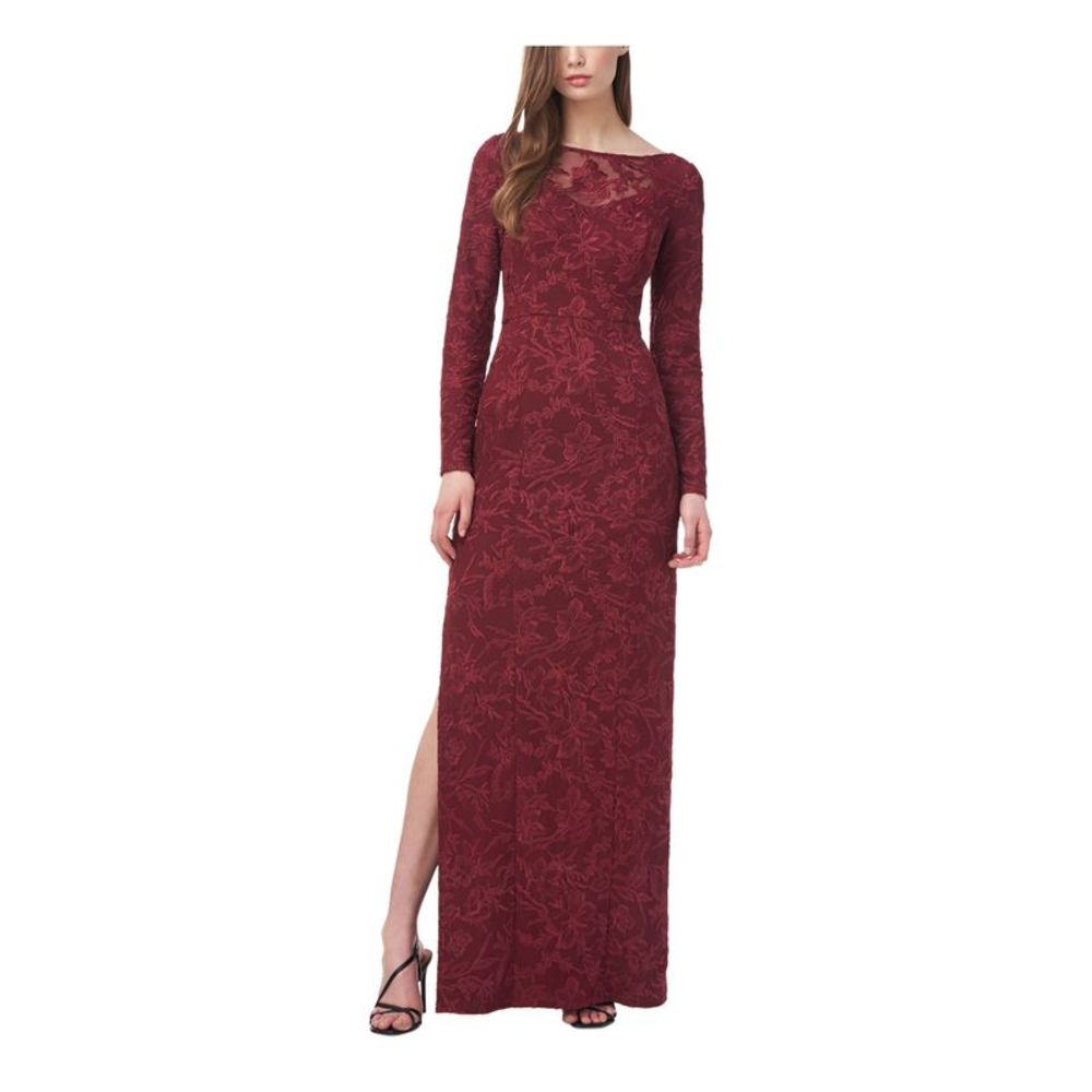JS COLLECTION Womens Maroon Long Sleeve Full-Length Evening Gown Dress 10